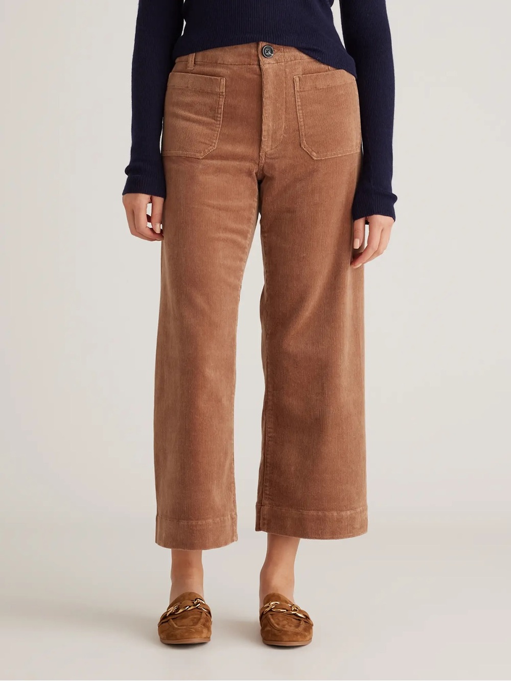 Quince Women's Cropped Corduroy Wide Leg Pants in Brown